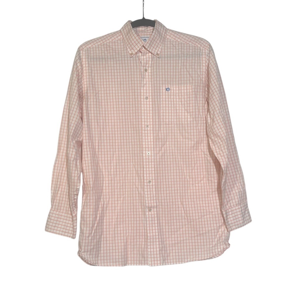 Southern Tide Men's Button Down Shirt Orange and White Plaid Size Small